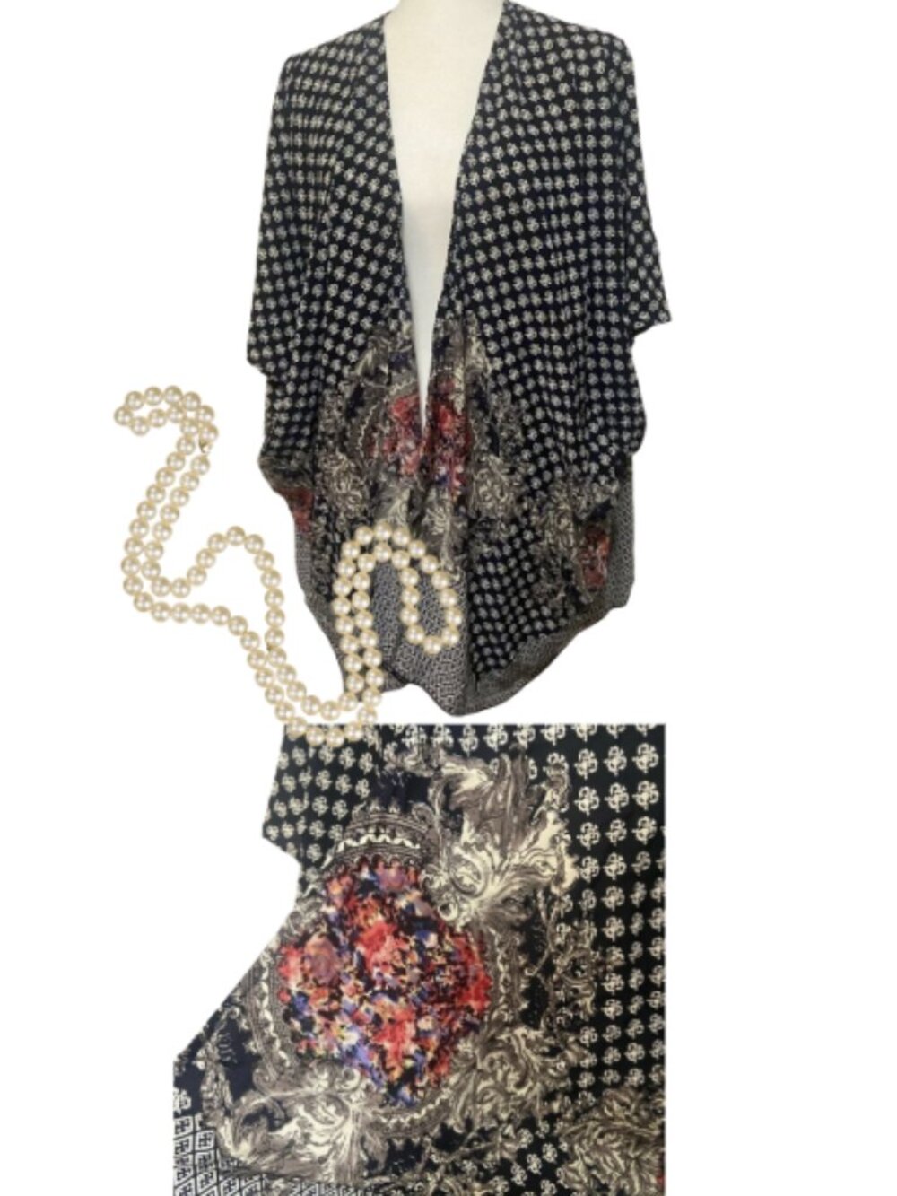 Aggie women's S open front lightweight kimono/shawl/poncho w/ floral print NWT